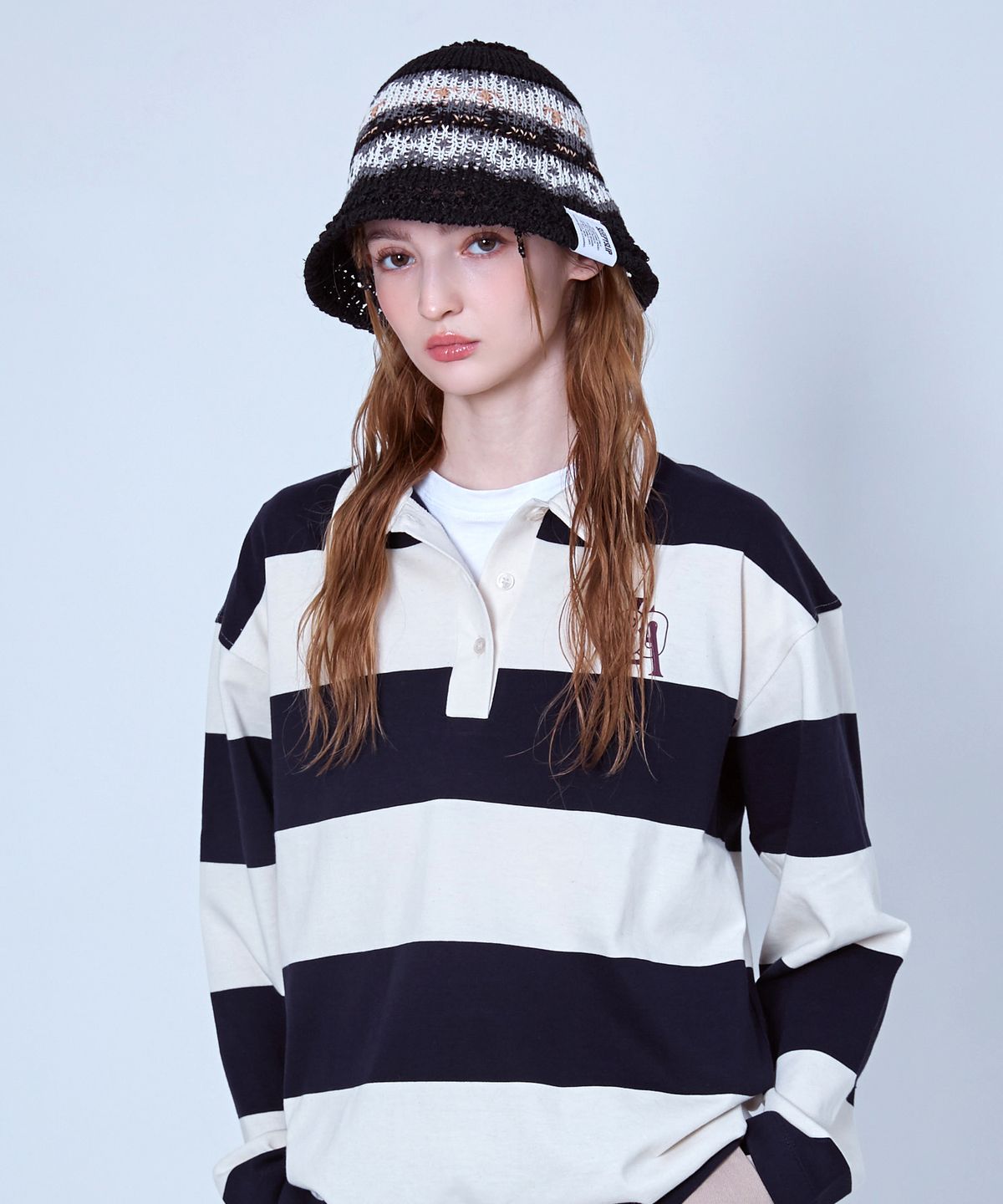 슬리피슬립(SLEEPYSLIP) MARIA BLACK/WHITE BUCKET HAT