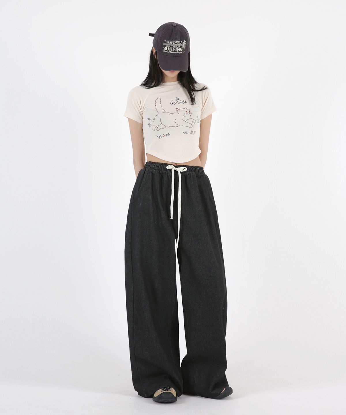 음(UMM) 여자 옆트임와이드 숏롱 밴딩데님팬츠 2COLOR