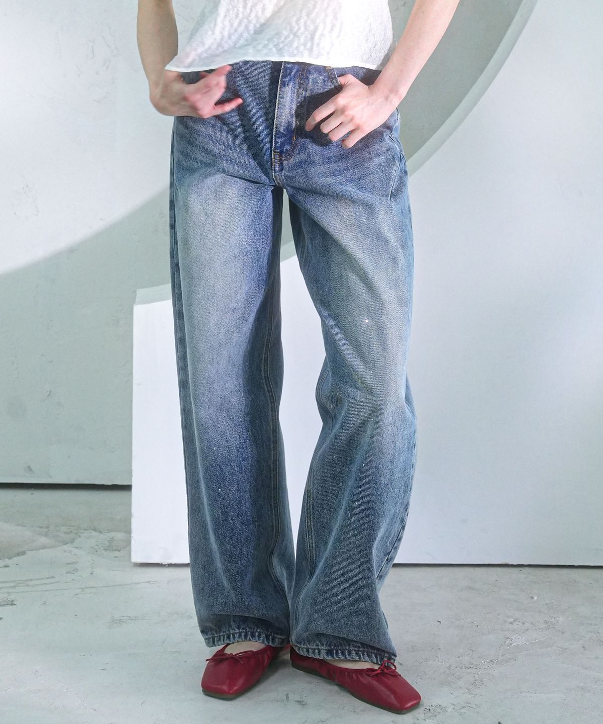 비바셔스(VIVACIOUS) Beads Baggy Denim Pants BLACK