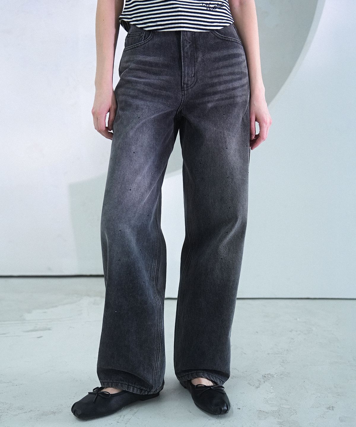 비바셔스(VIVACIOUS) Beads Baggy Denim Pants BLUE