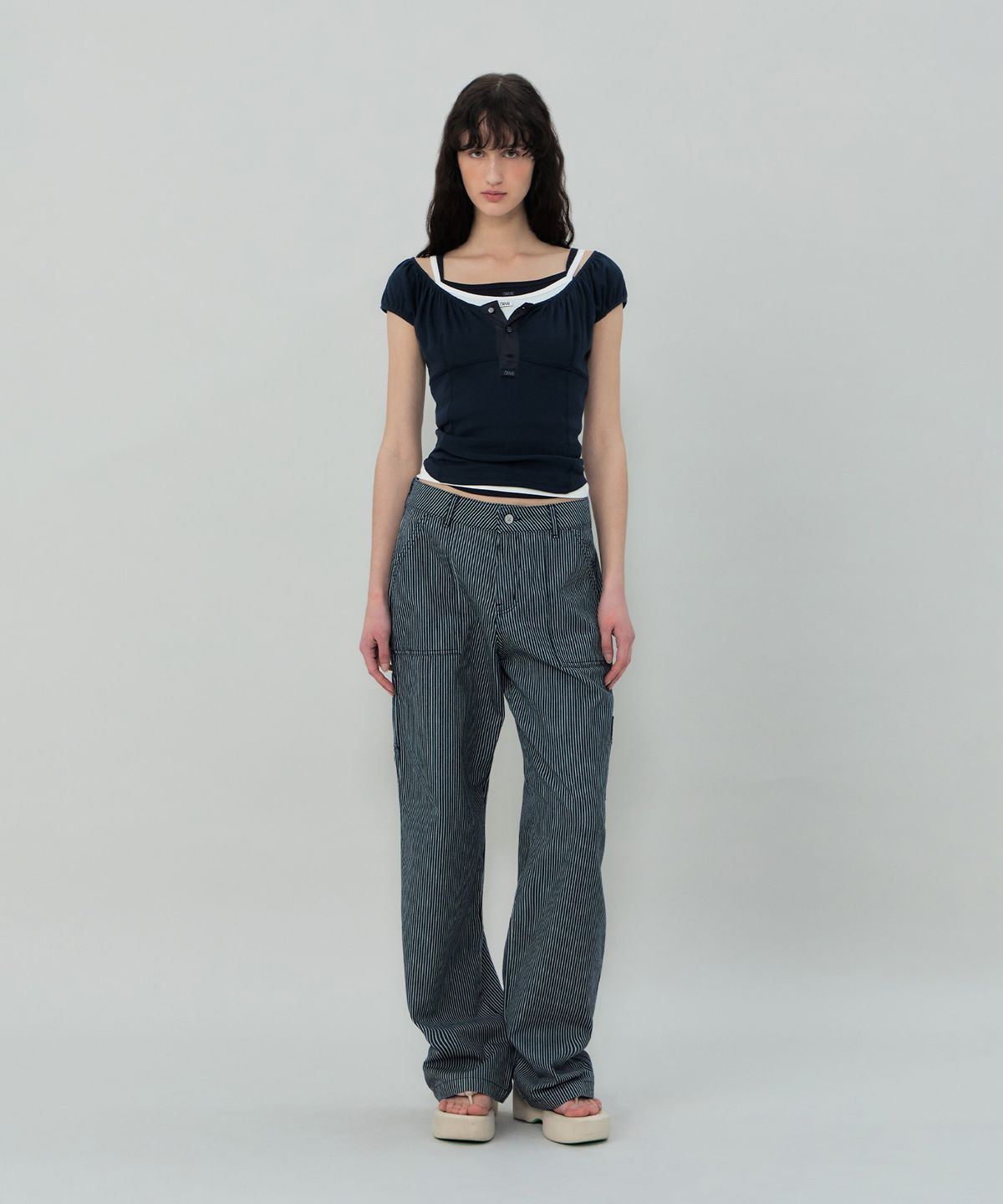 그로브(GROVE) CORA STRIPE WORK PANTS (NAVY)