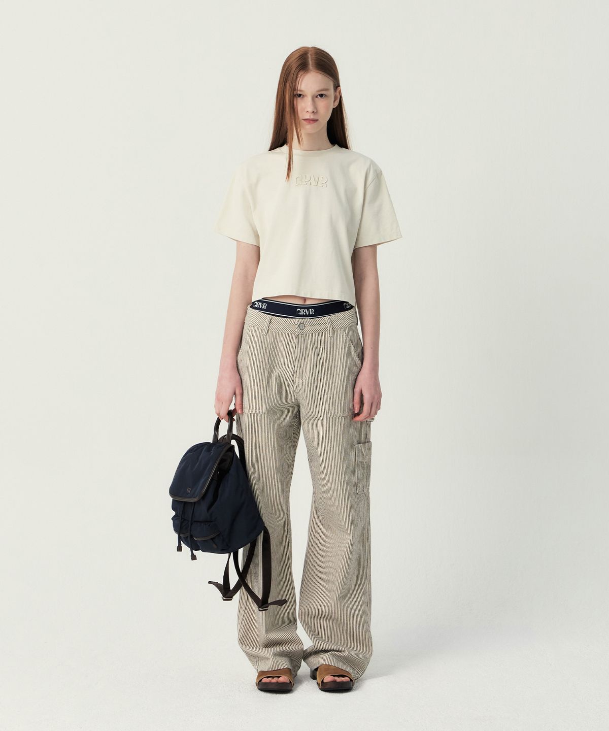 그로브(GROVE) CORA STRIPE WORK PANTS (IVORY)