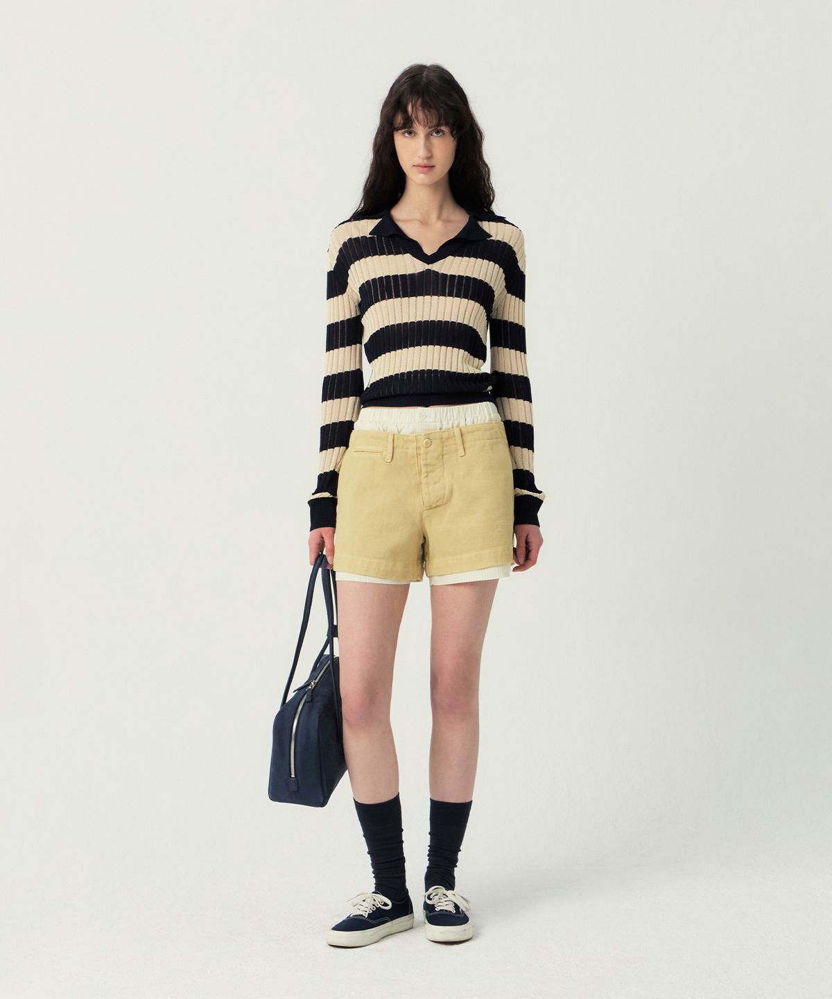그로브(GROVE) FLAVIA STRIPE COLLAR KNIT (NAVY)