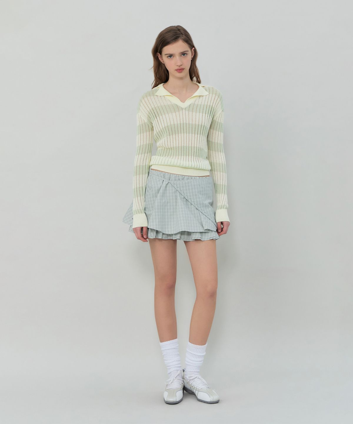 그로브(GROVE) FLAVIA STRIPE COLLAR KNIT (MINT)