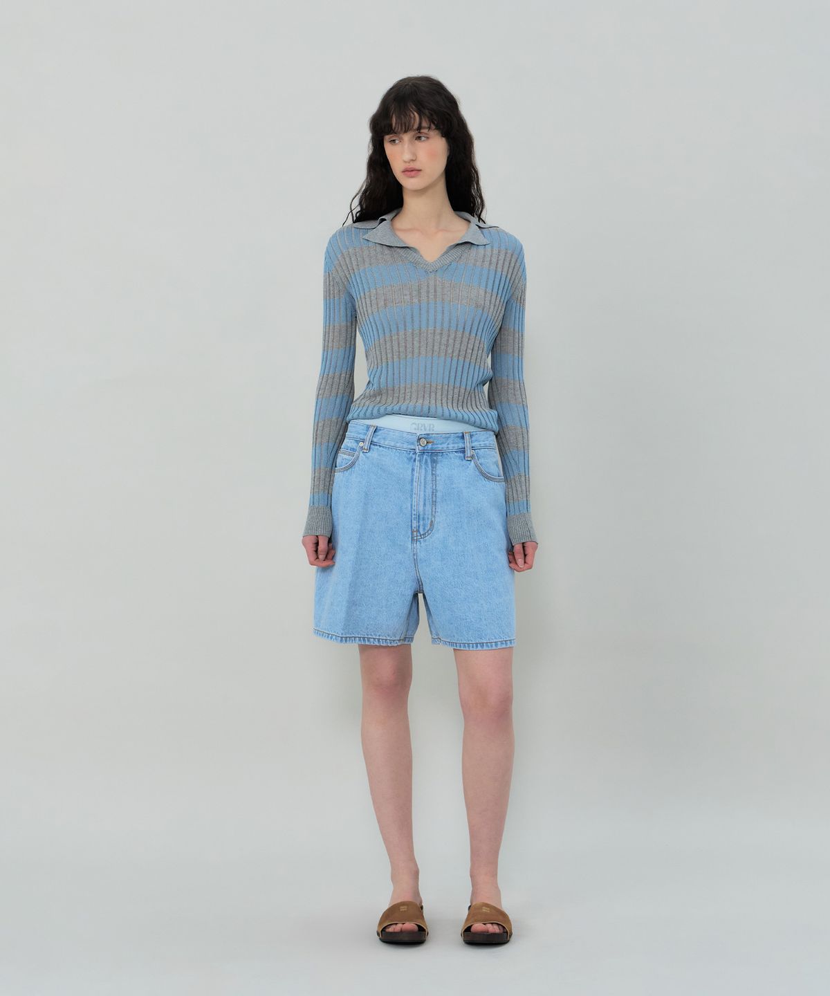 그로브(GROVE) FLAVIA STRIPE COLLAR KNIT (BLUE)