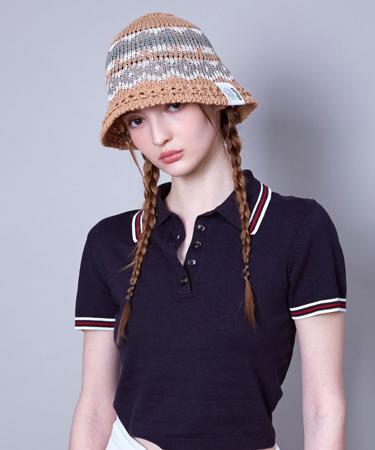 슬리피슬립(SLEEPYSLIP) MARIA BROWN/WHITE BUCKET HAT