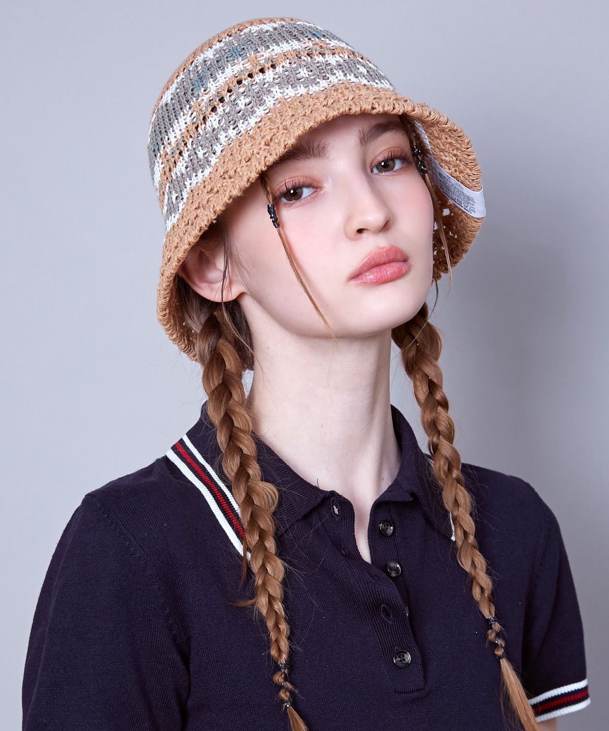 슬리피슬립(SLEEPYSLIP) MARIA BROWN/WHITE BUCKET HAT