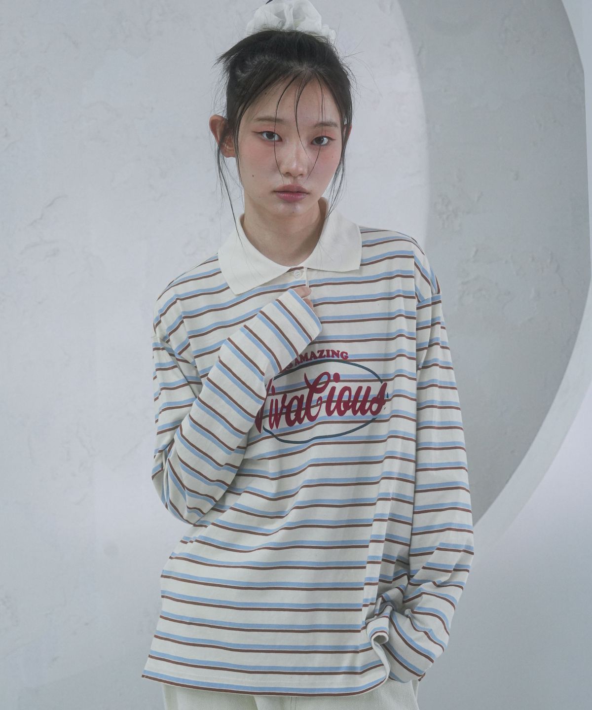 비바셔스(VIVACIOUS) Amazing Stripe Rugby Long Tee RED