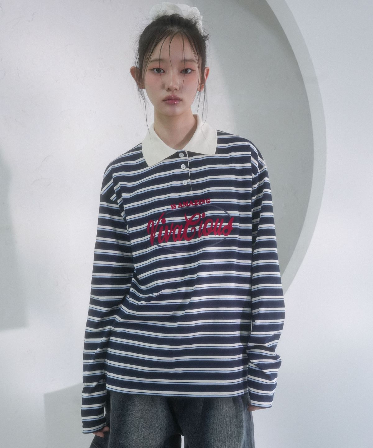 비바셔스(VIVACIOUS) Amazing Stripe Rugby Long Tee RED