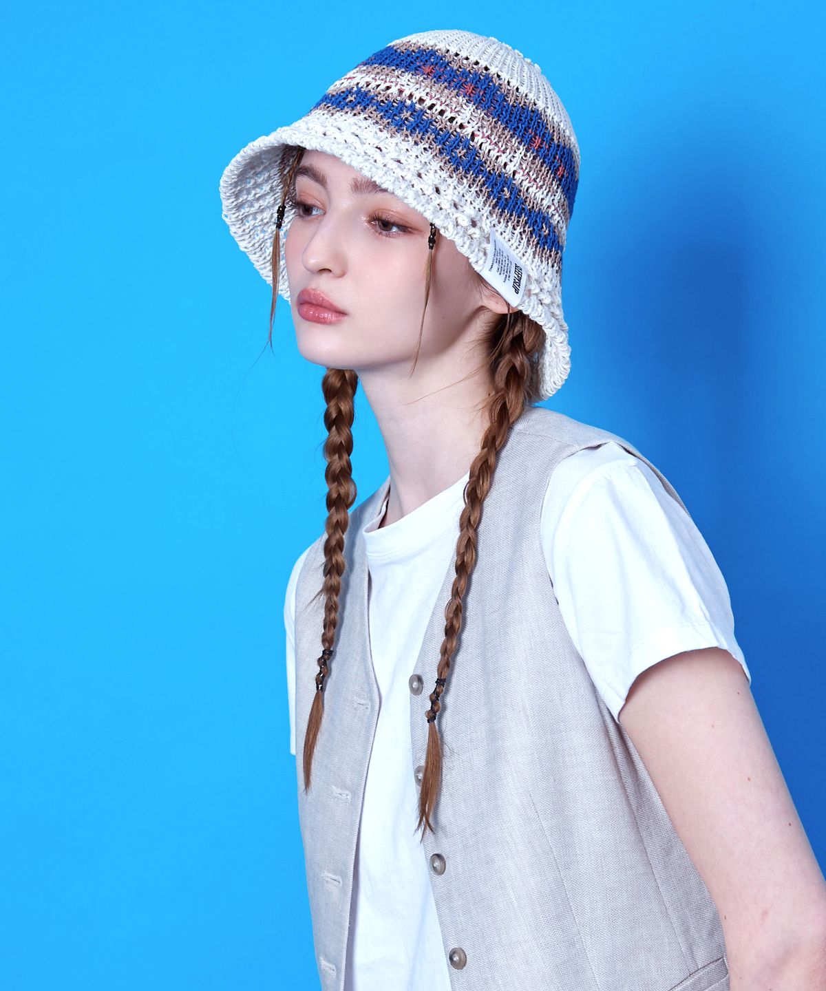 슬리피슬립(SLEEPYSLIP) MARIA IVORY/BLUE BUCKET HAT