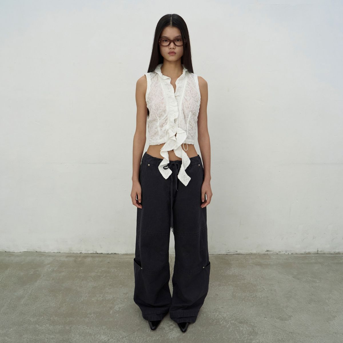 엘씨디씨티엠(LCDC™) WASHED STRING WIDE-LEG TROUSERS (DARK GREY)
