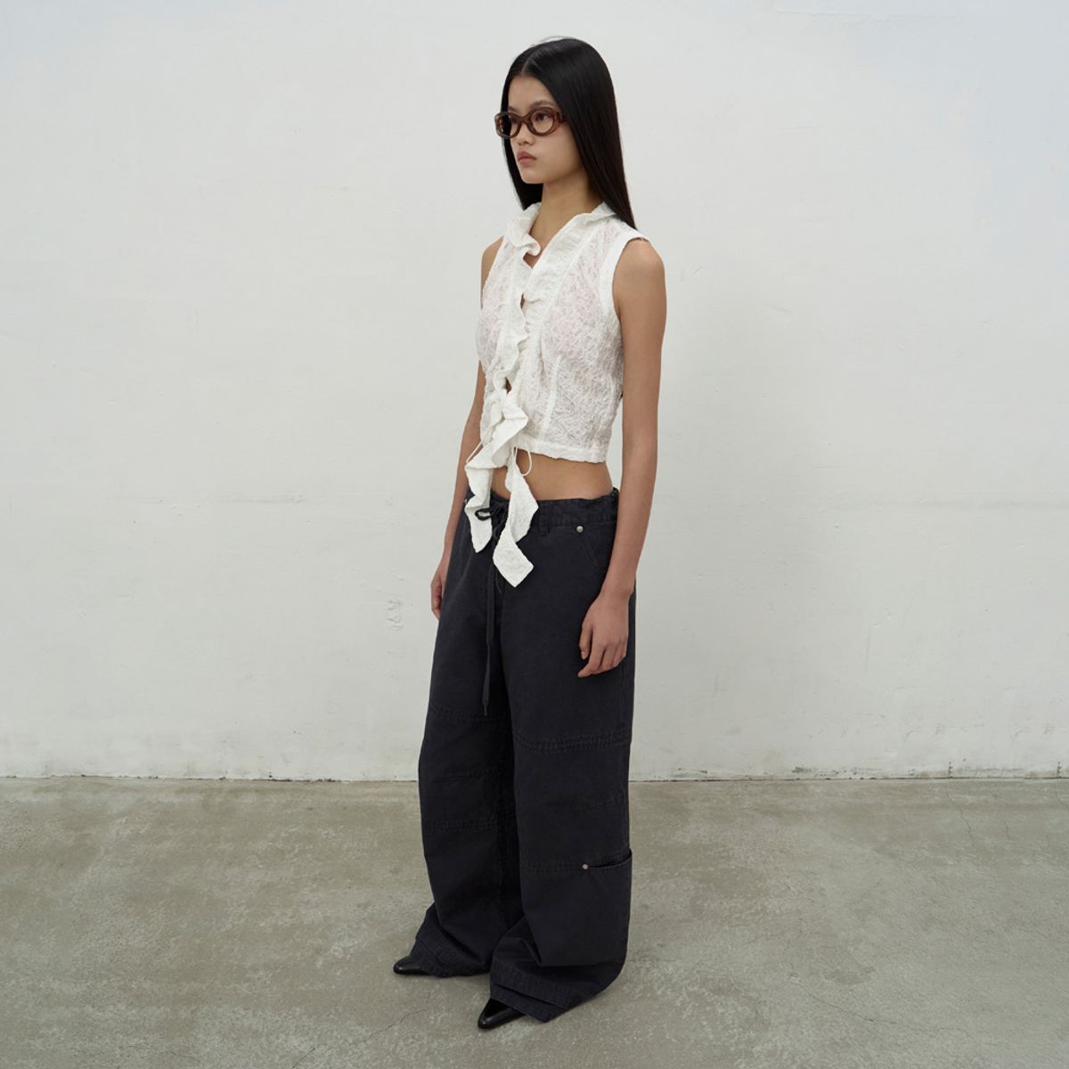 엘씨디씨티엠(LCDC™) WASHED STRING WIDE-LEG TROUSERS (DARK GREY)