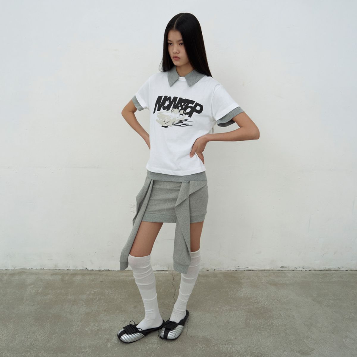 엘씨디씨티엠(LCDC™) BUSTIER DETAIL JERSEY TOP (MELANGE GREY)