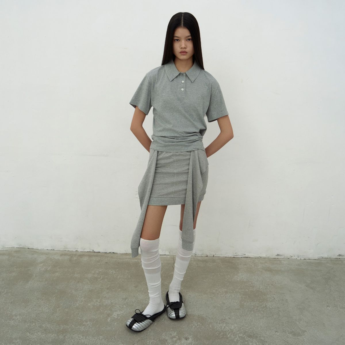 엘씨디씨티엠(LCDC™) OPEN COLLAR TOP (MELANGE GREY)