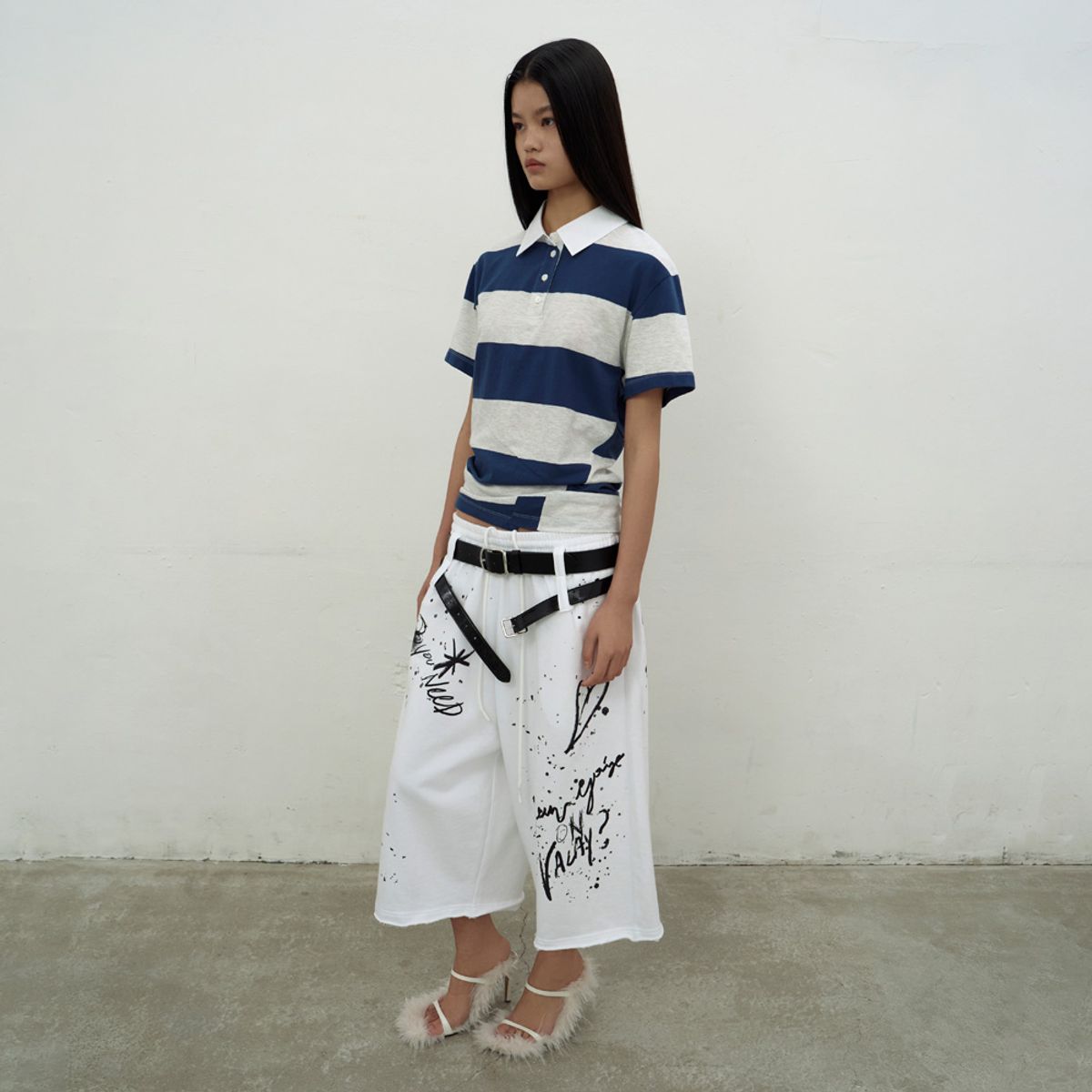 엘씨디씨티엠(LCDC™) STRIPED OPEN COLLAR TOP (BLUE)