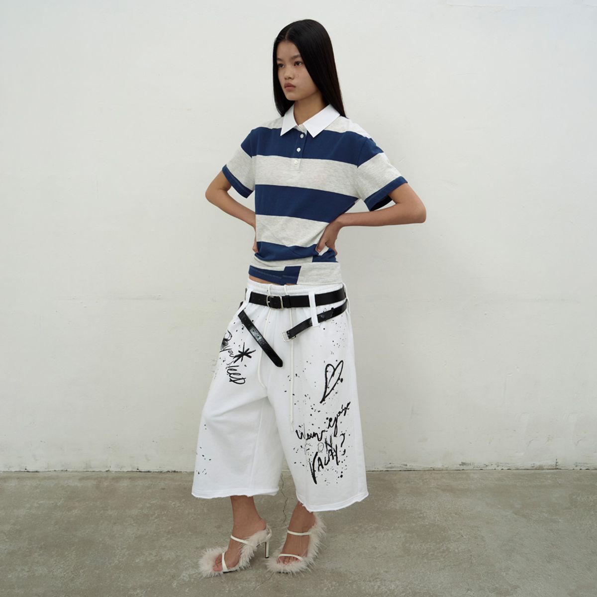 엘씨디씨티엠(LCDC™) STRIPED OPEN COLLAR TOP (BLUE)
