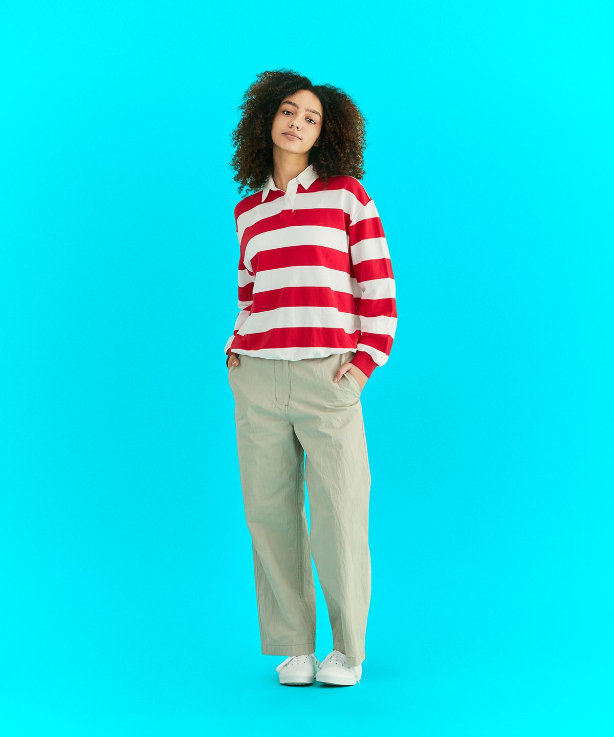 에르에르(ERER) Oxford Collar Stripe T-Shirt Red