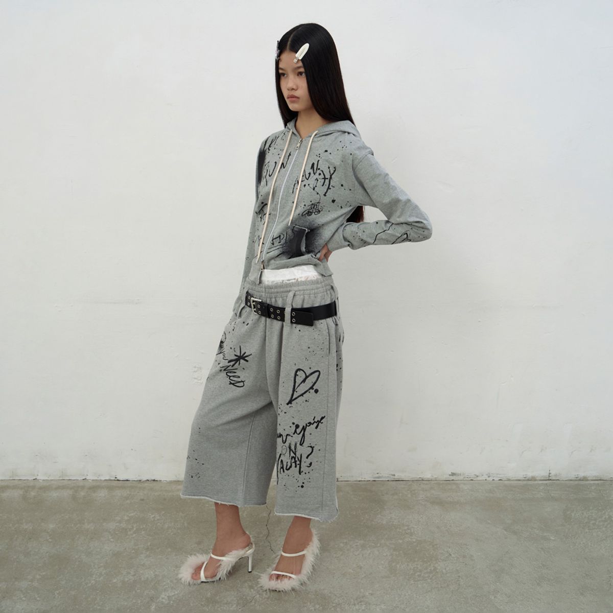 엘씨디씨티엠(LCDC™) PRINTED HOODIE ZIP-UP (GREY)