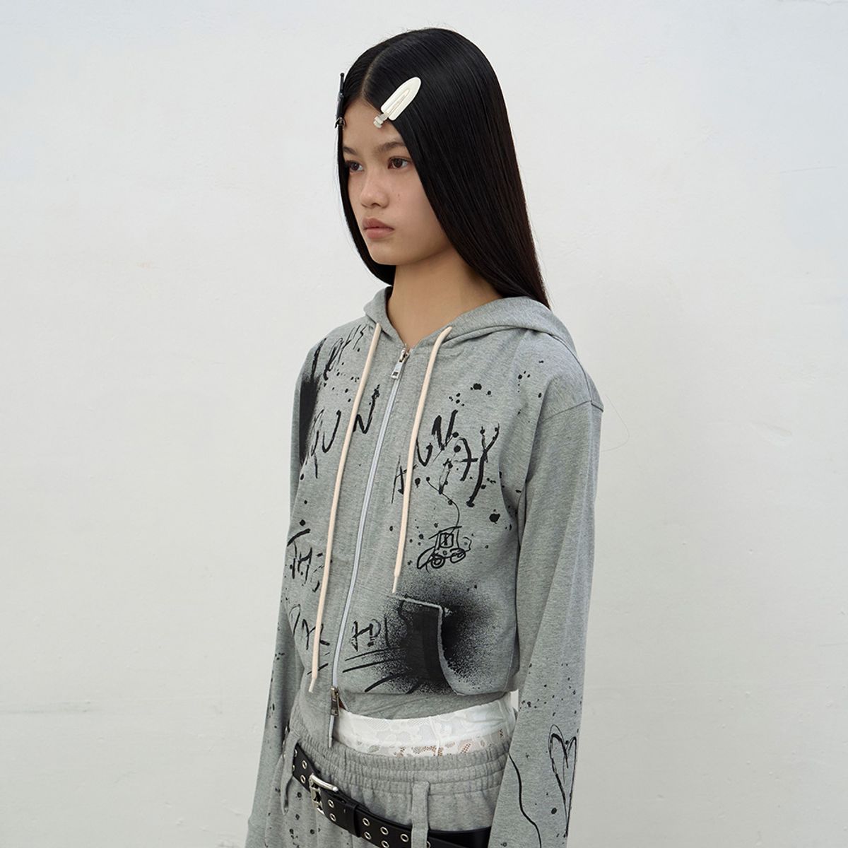 엘씨디씨티엠(LCDC™) PRINTED HOODIE ZIP-UP (GREY)
