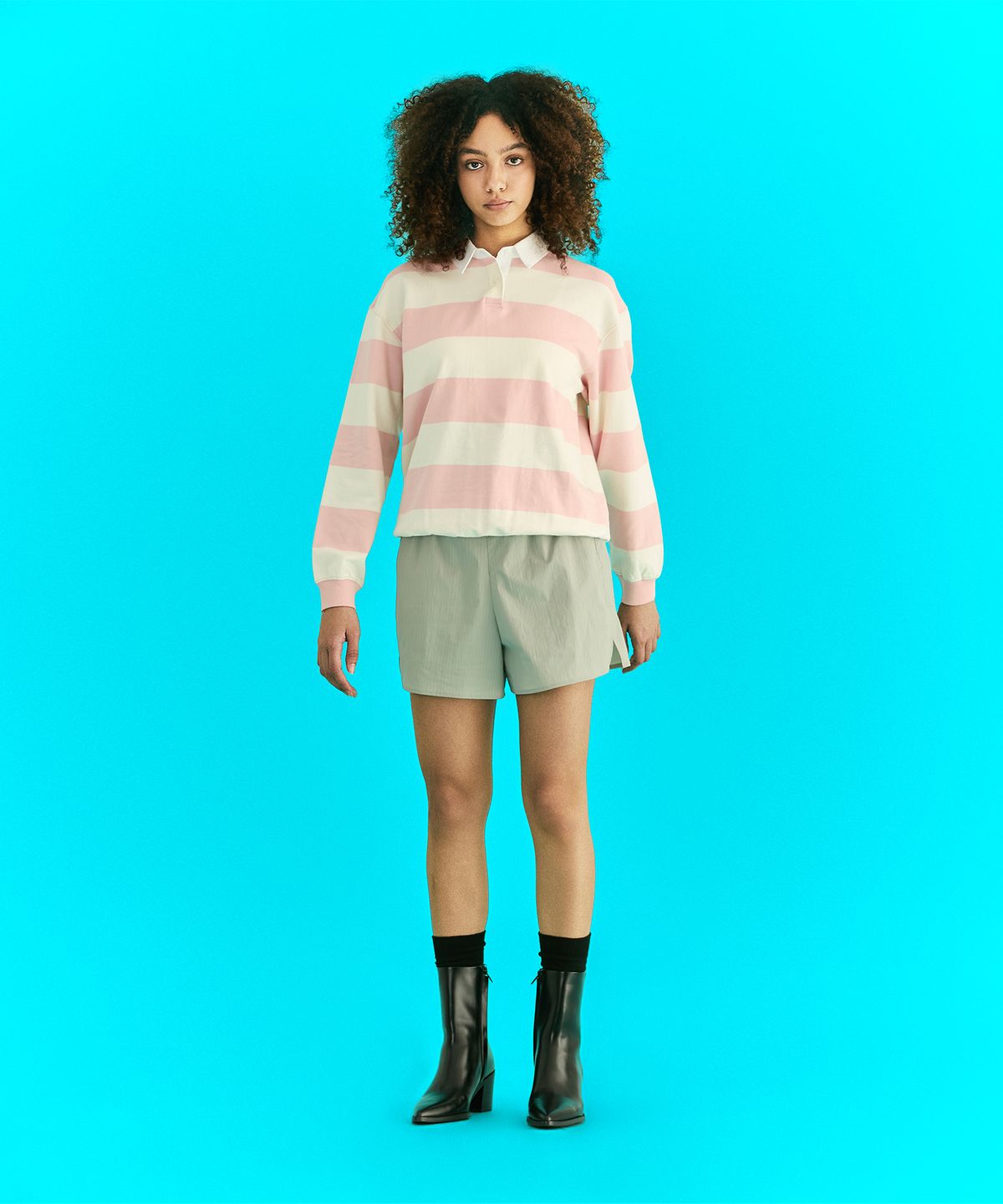 에르에르(ERER) Oxford Collar Stripe T-Shirt Pink