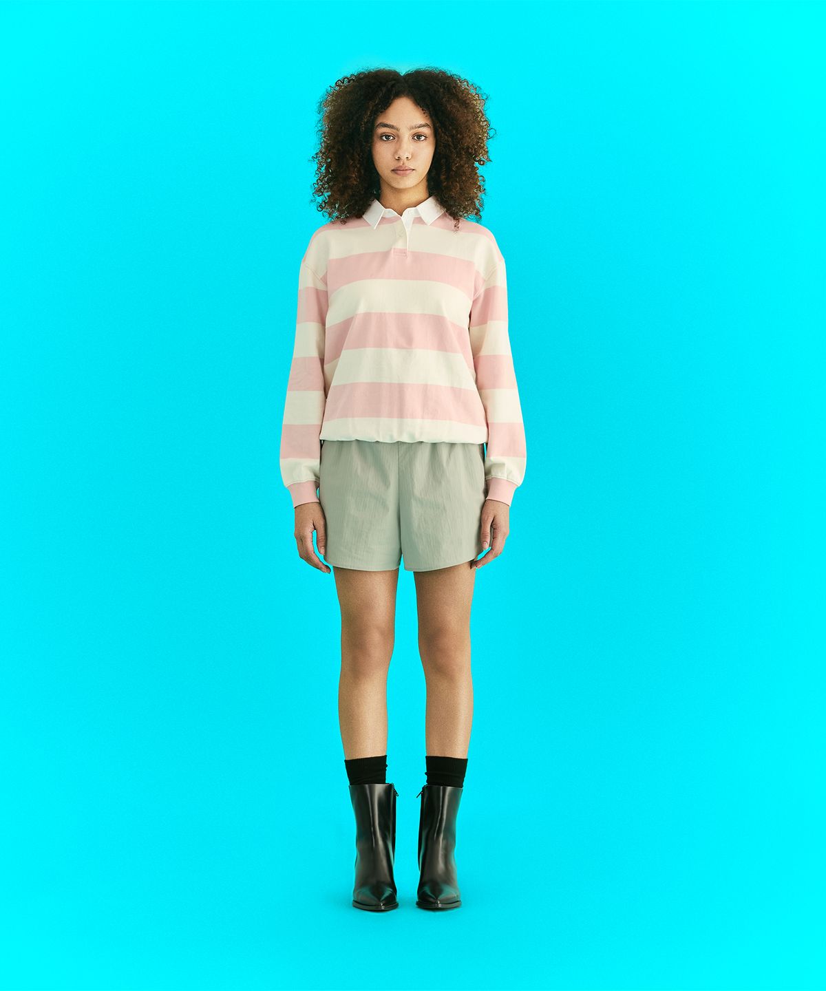 에르에르(ERER) Oxford Collar Stripe T-Shirt Pink