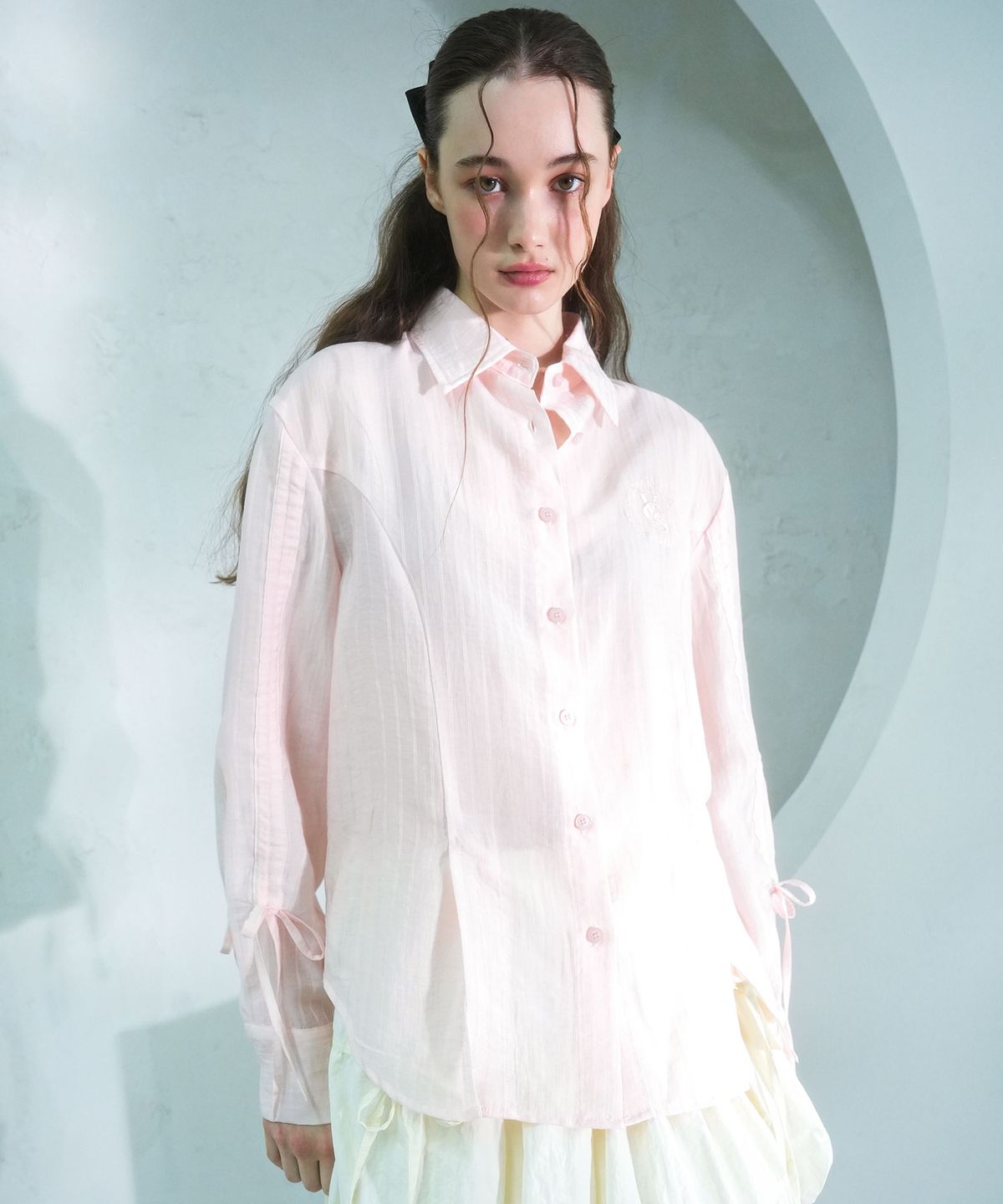 비바셔스(VIVACIOUS) Citrus Shirring Point Shirt BLUE