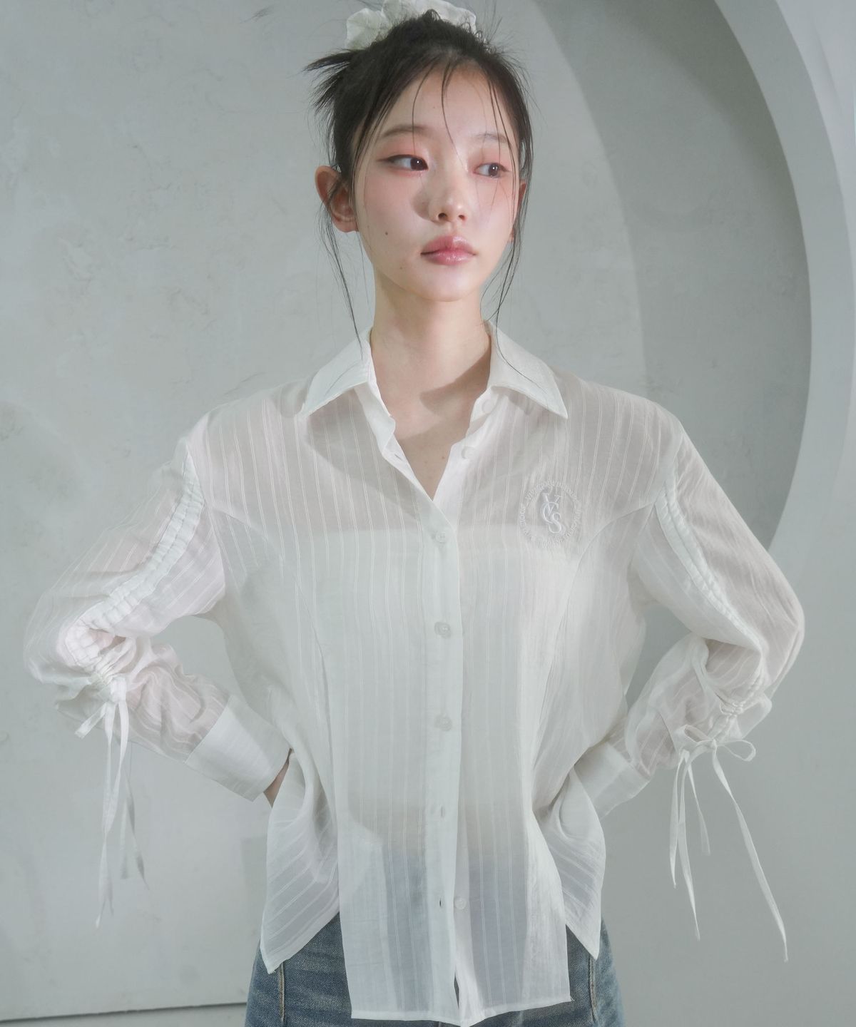 비바셔스(VIVACIOUS) Citrus Shirring Point Shirt BLUE