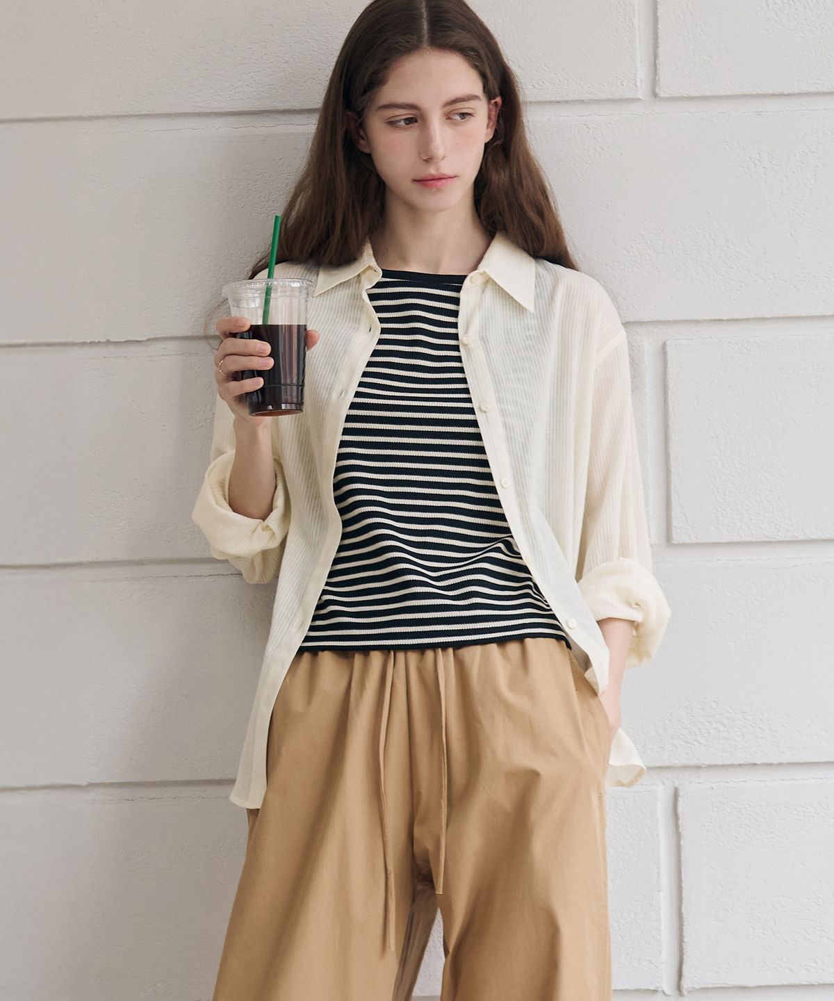 드로우핏 우먼(DRAWFIT WOMEN) 스내피 웨이퍼 코튼 셔츠 [WHITE]