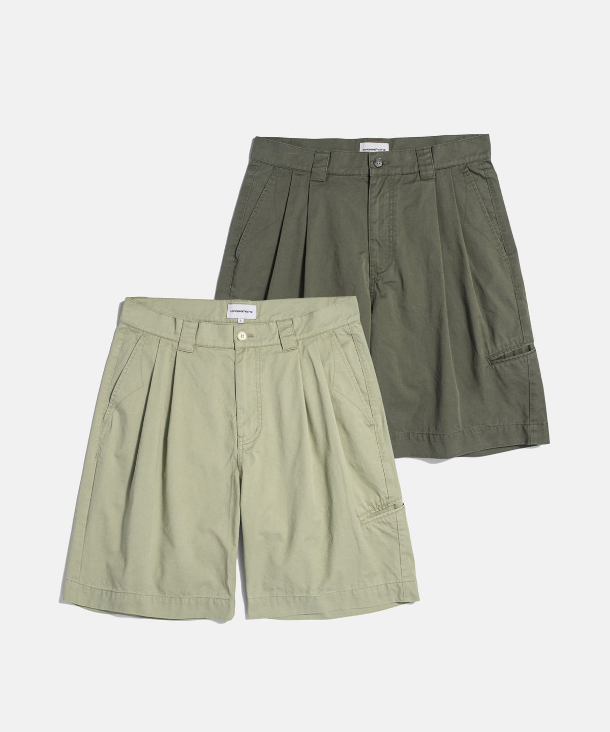 에스피오나지(ESPIONAGE) Double Pleats Chino Shorts Khaki Beige