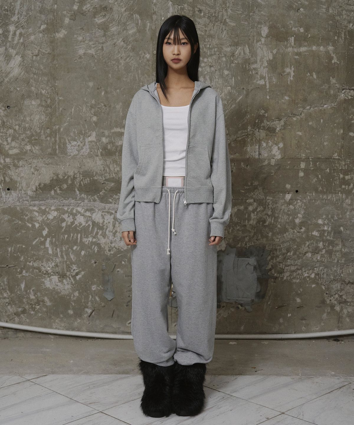 에르에르(ERER) Men Washed Jogger Pants Melange Gray
