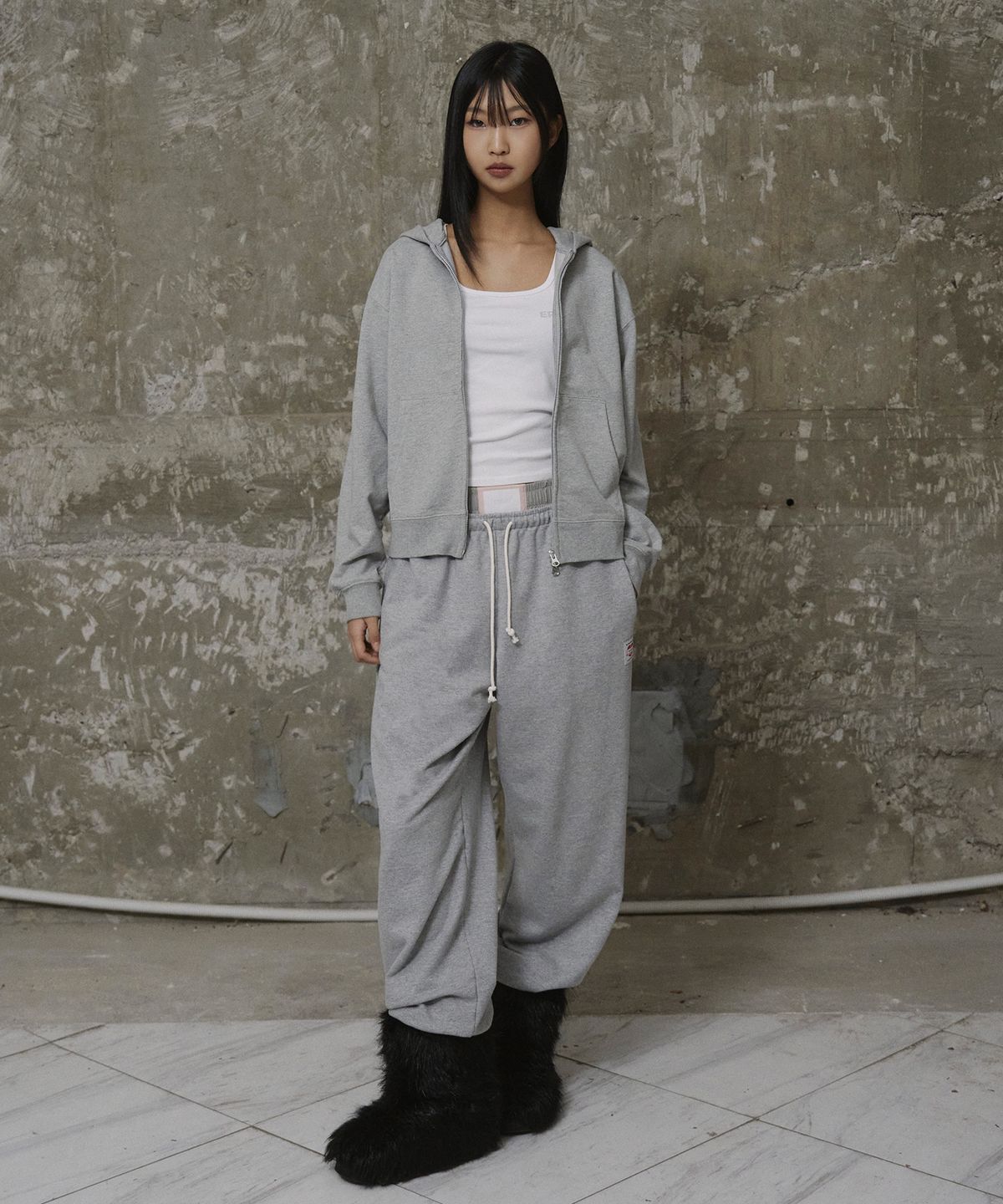 에르에르(ERER) Men Washed Jogger Pants Melange Gray