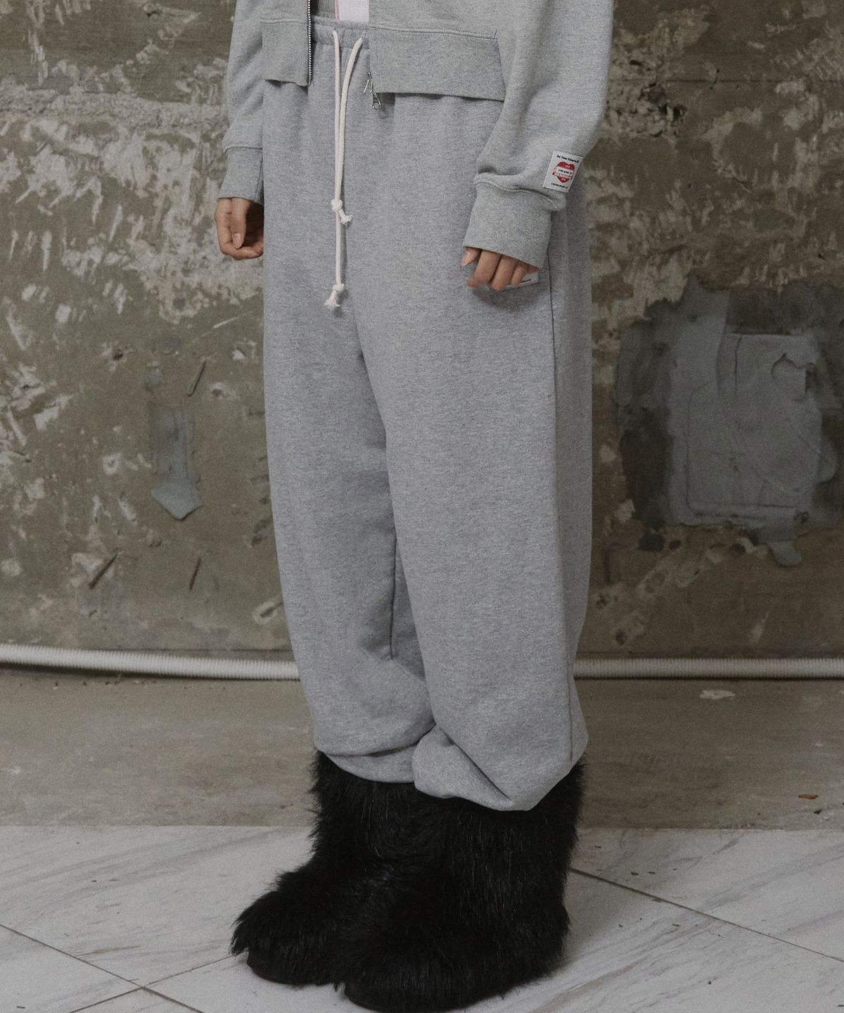 에르에르(ERER) Men Washed Jogger Pants Melange Gray