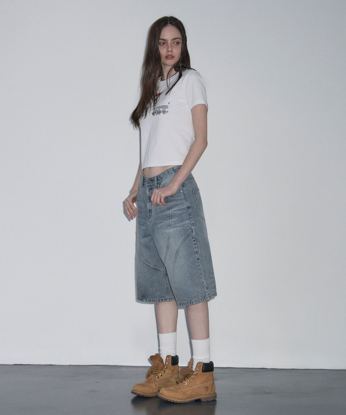 레더리(LEATHERY) 덩크 워시드 버뮤다 데님 팬츠 [SAND BLUE]