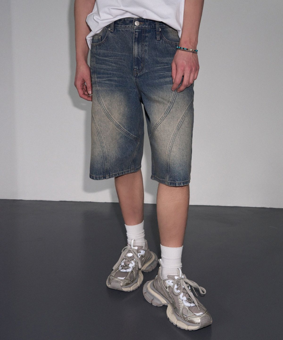 레더리(LEATHERY) 덩크 워시드 버뮤다 데님 팬츠 [SAND BLUE]