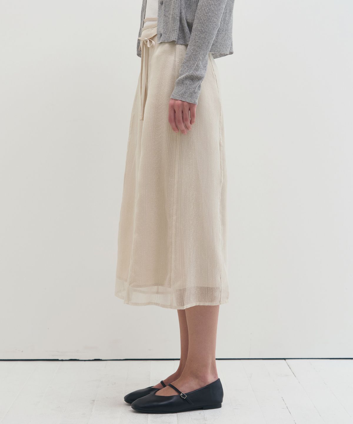 드로우핏 우먼(DRAWFIT WOMEN) 레이시 레이어드 롱 스커트 [LIGHT BEIGE]