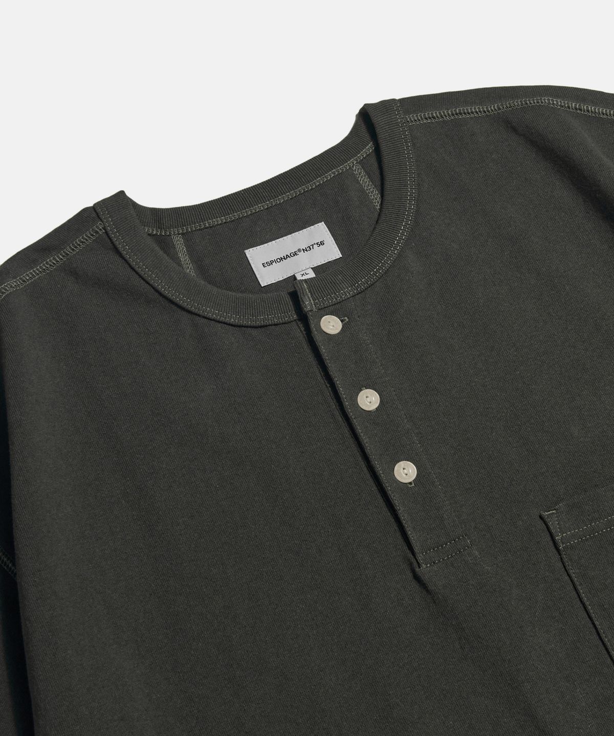 에스피오나지(ESPIONAGE) Wide Henley Pocket Tee Vintage Black