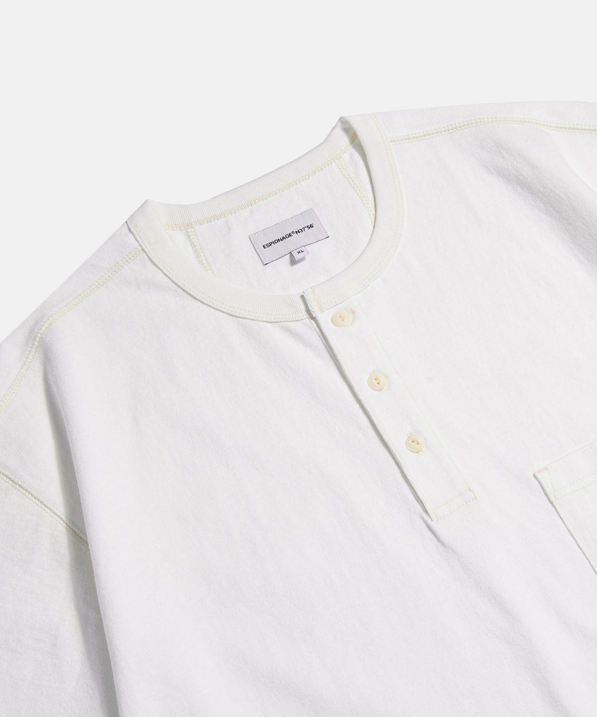 에스피오나지(ESPIONAGE) Wide Henley Pocket Tee Off White