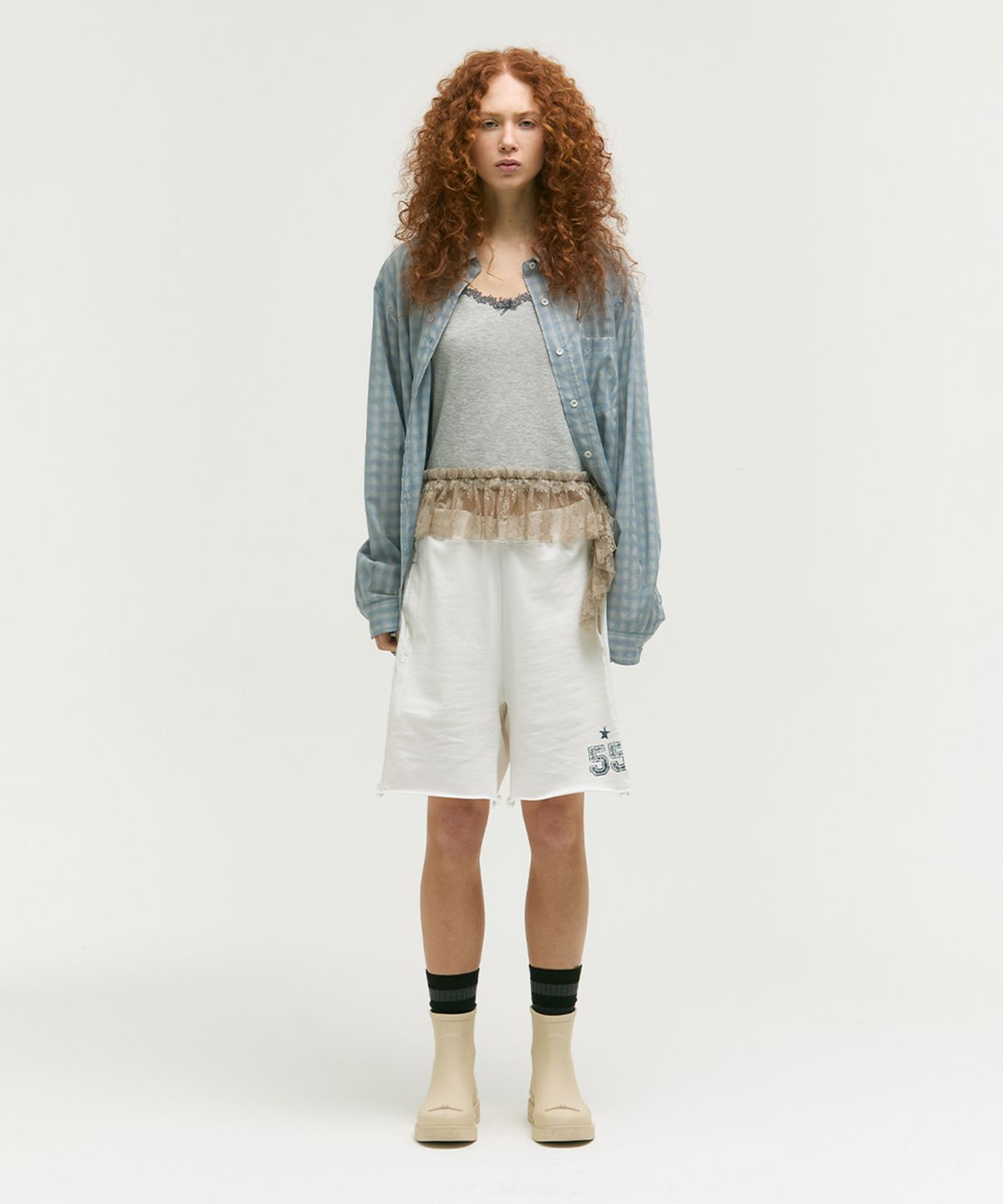 마지셔우드(MARGESHERWOOD) RIBBON RUBBER BOOTS SHORT_ivory