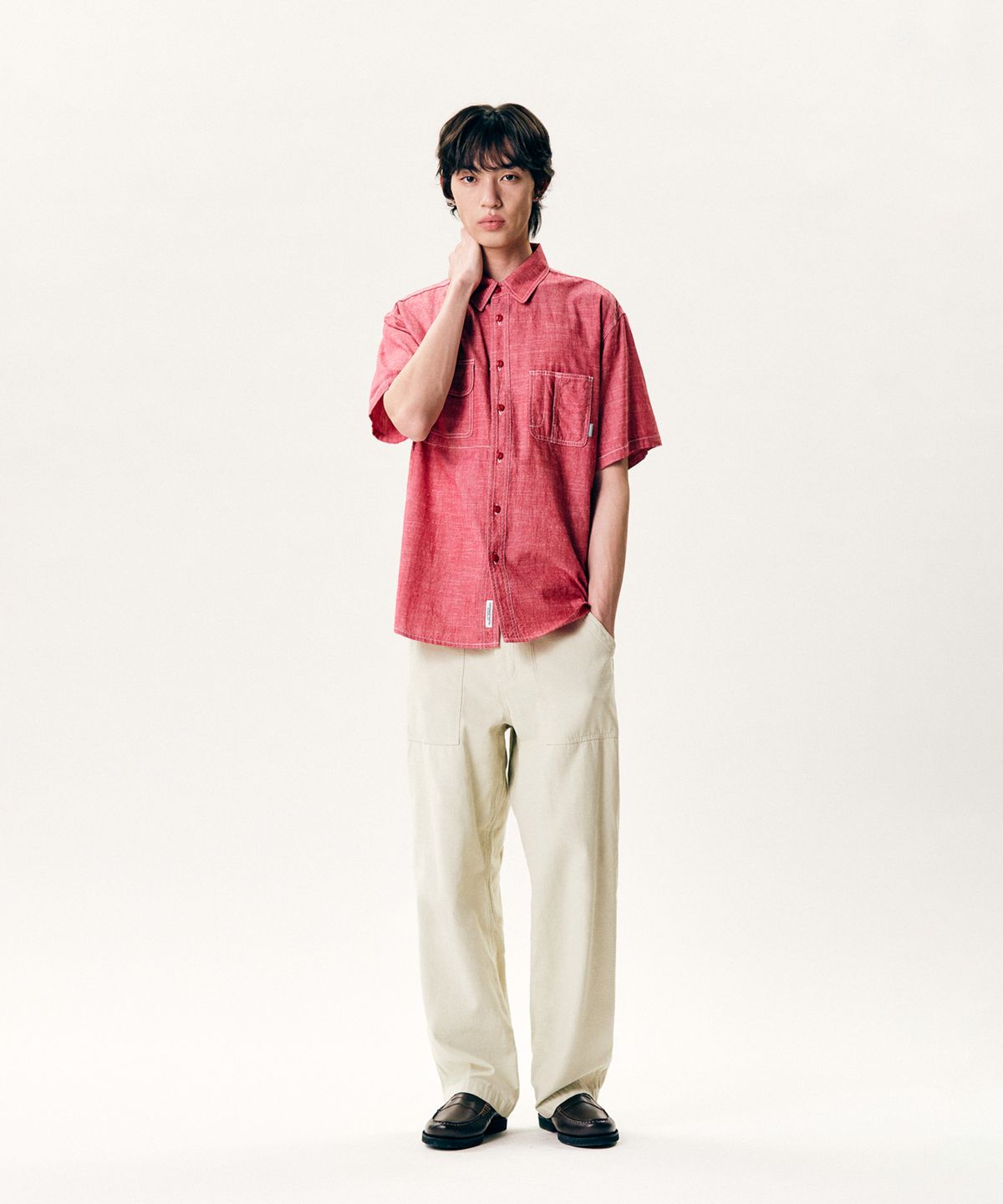 에스피오나지(ESPIONAGE) Chambray S/S Railroad Shirt Red