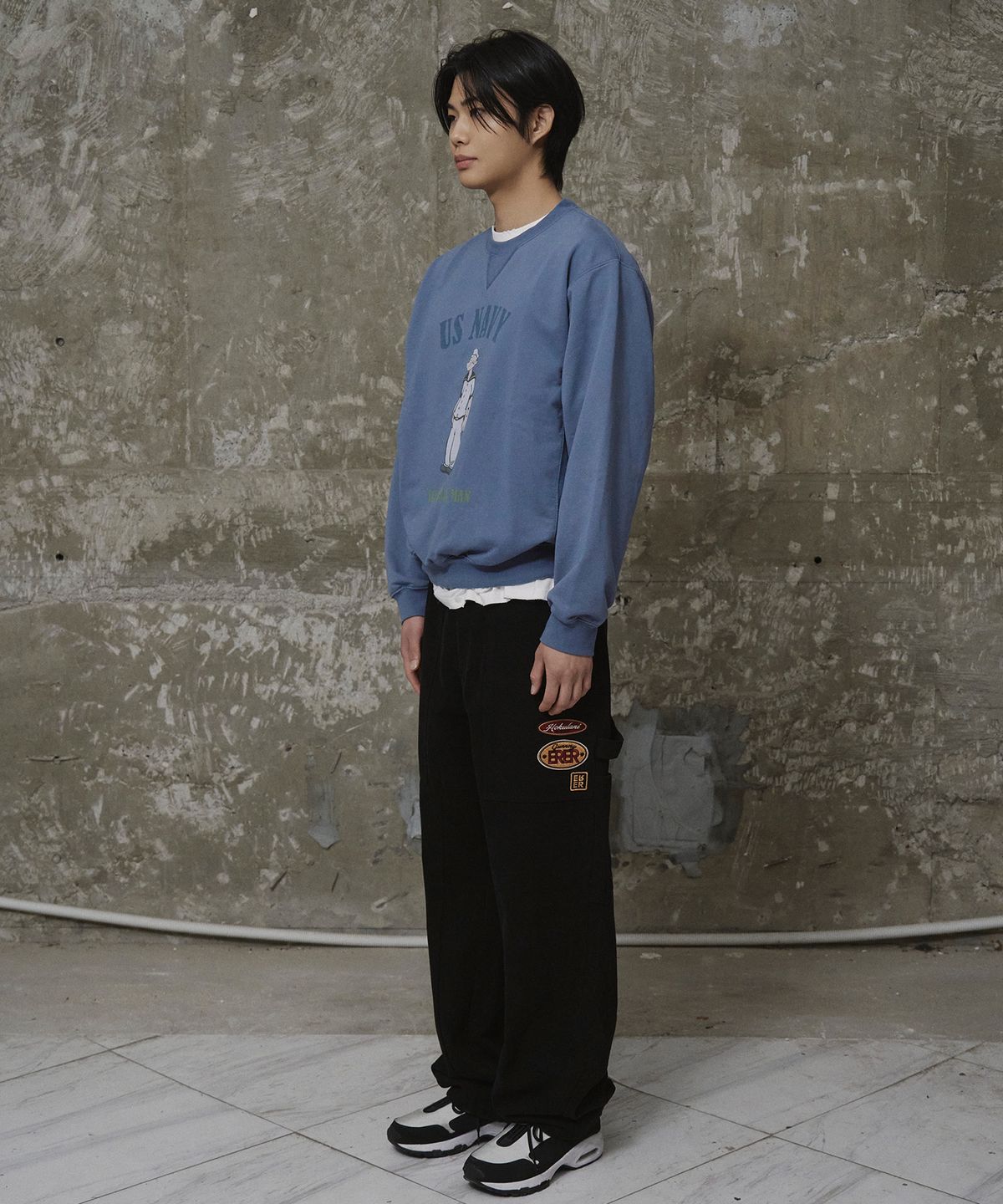 에르에르(ERER) Men Vintage Artwork Sweatshirt Steal Blue