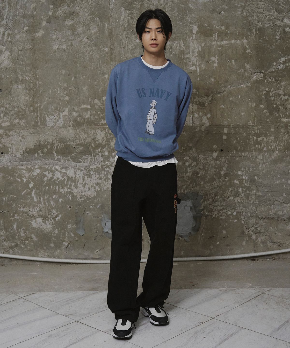 에르에르(ERER) Men Vintage Artwork Sweatshirt Steal Blue