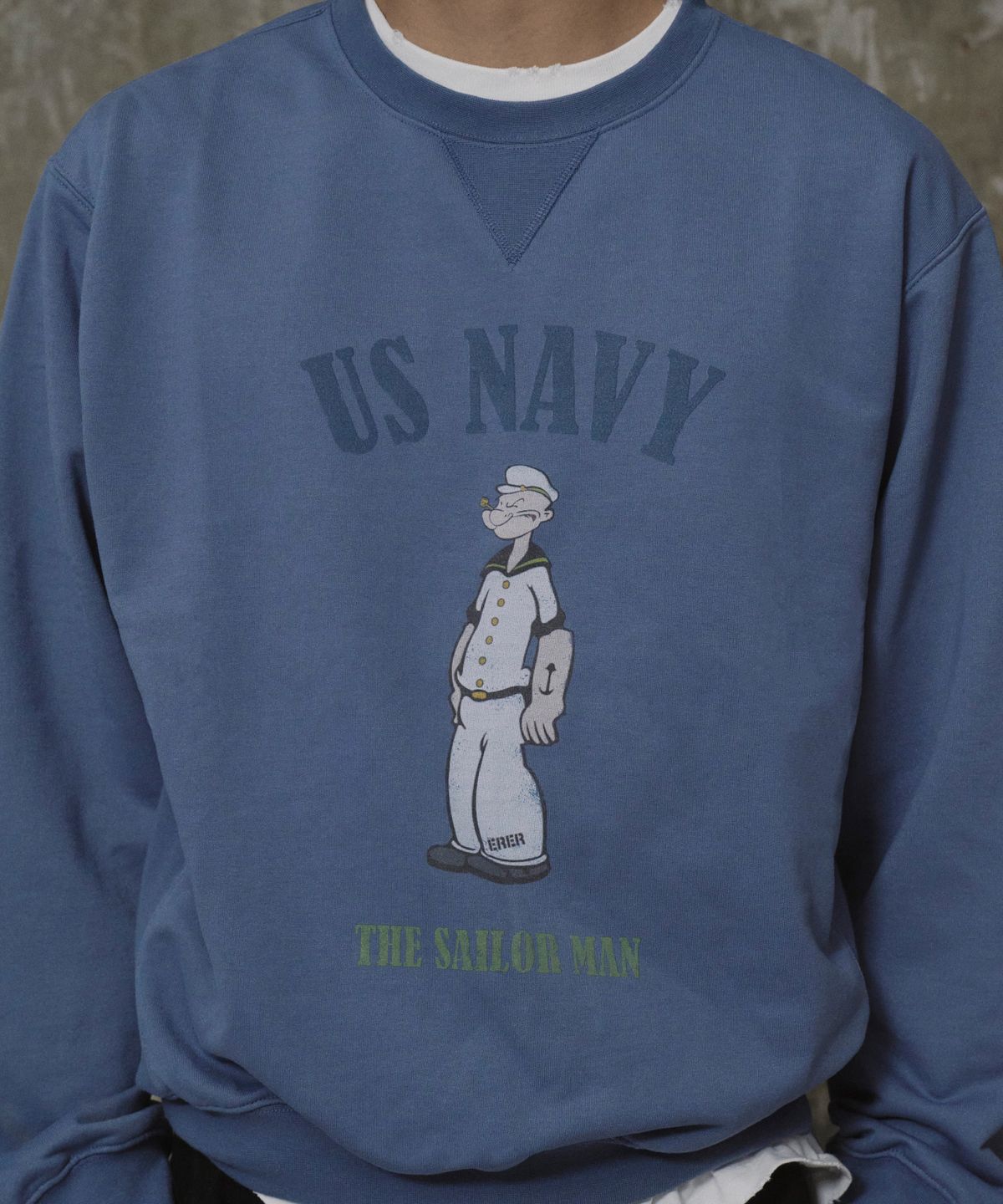 에르에르(ERER) Men Vintage Artwork Sweatshirt Steal Blue