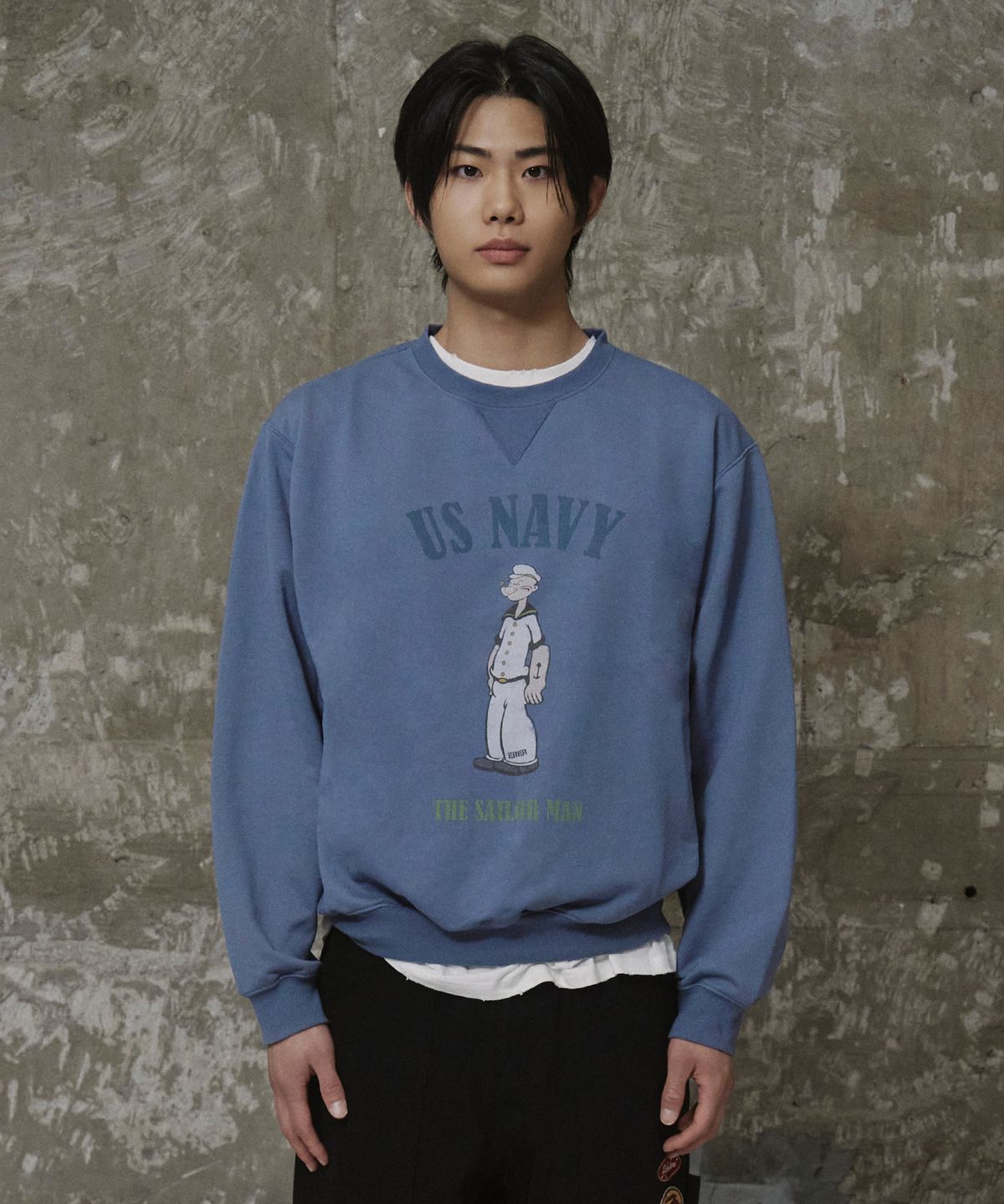 에르에르(ERER) Men Vintage Artwork Sweatshirt Steal Blue