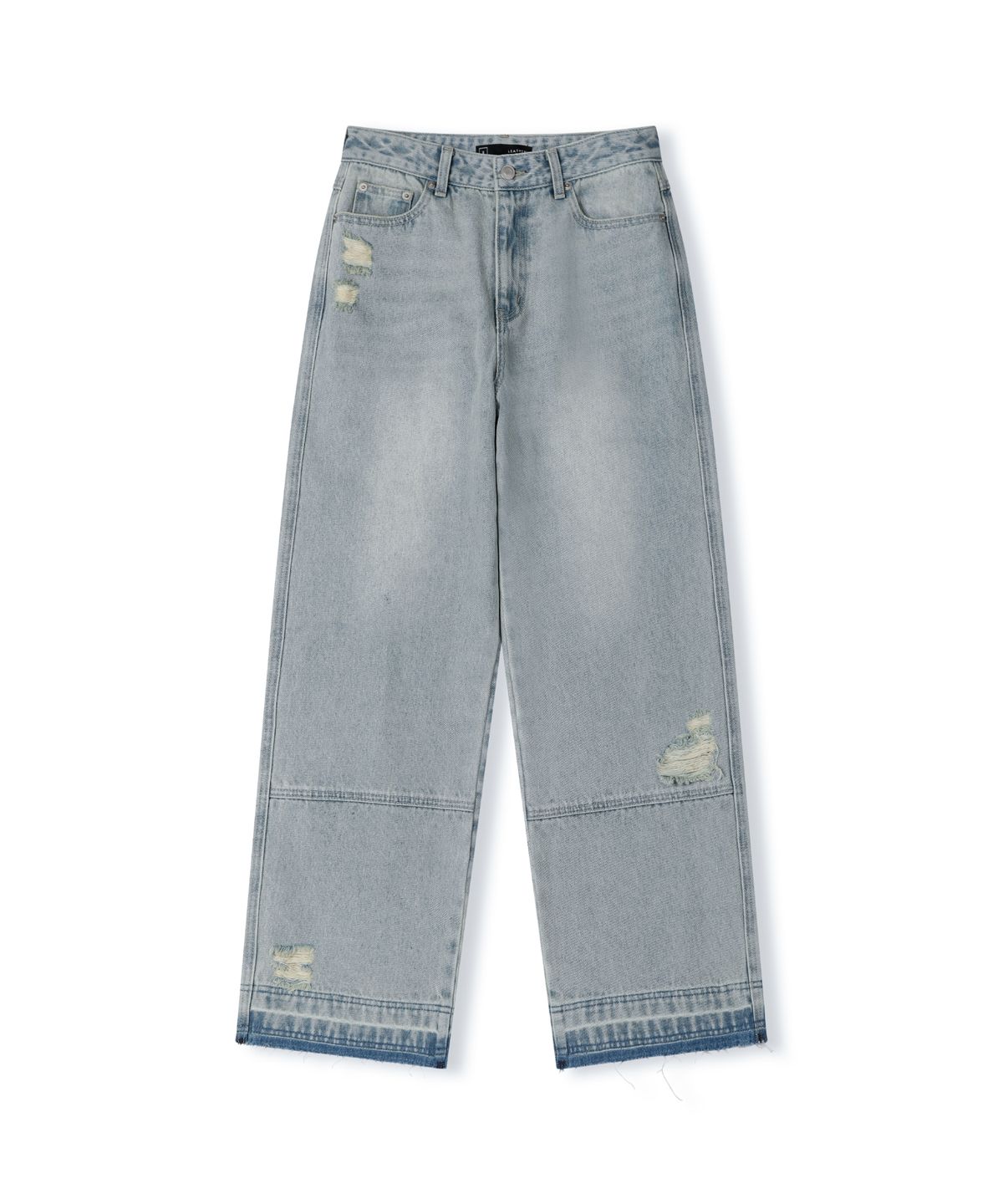 레더리(LEATHERY) 언폴디드 데미지 워싱 데님 팬츠 [LIGHT BLUE]