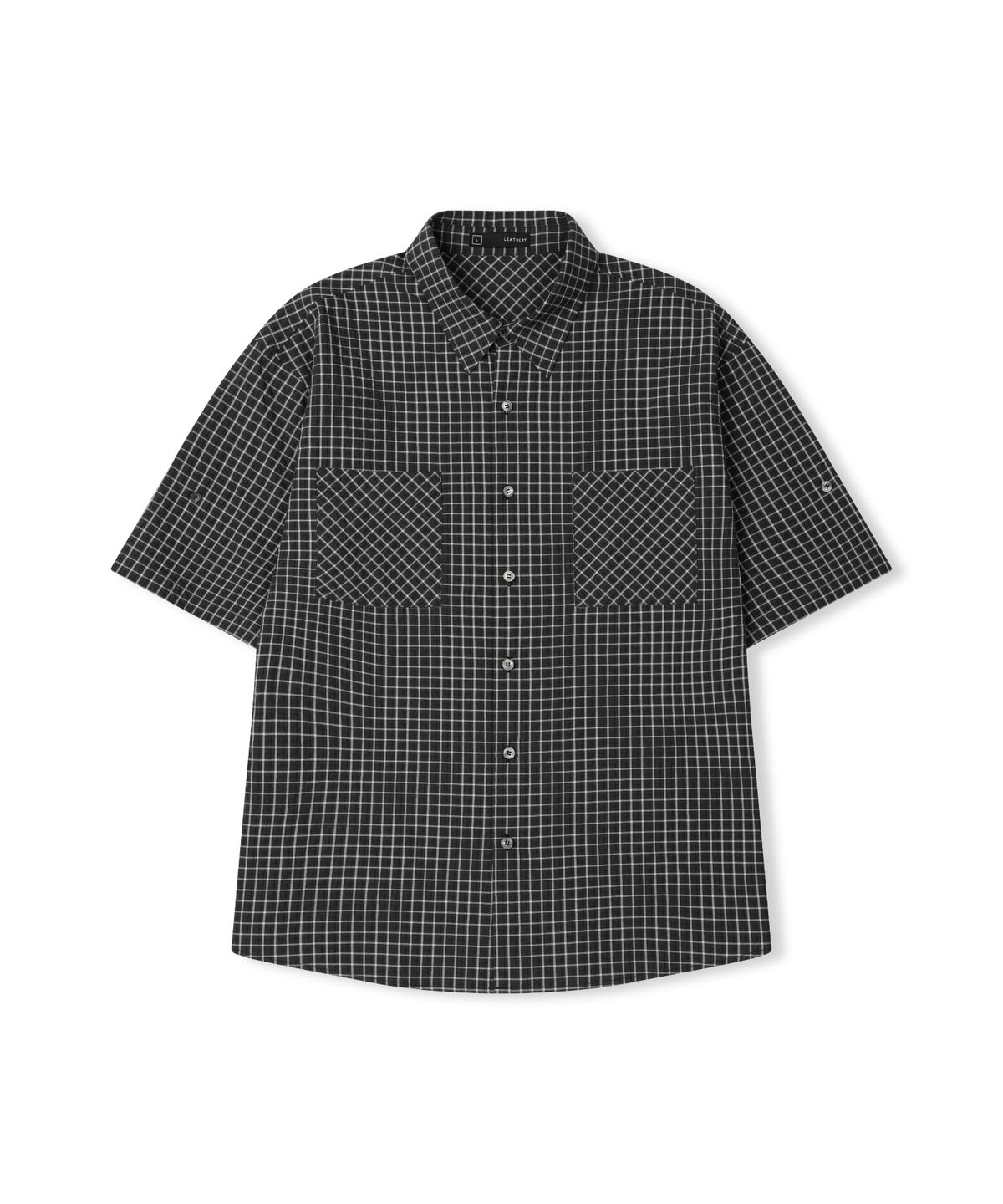 레더리(LEATHERY) 투 포켓 체크 하프 롤업 셔츠 [BLACK]