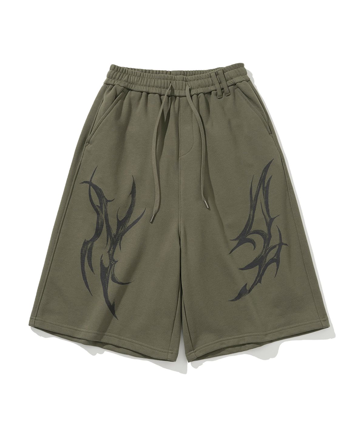 낫포너드(NOT4NERD) Dagger Tribal Logo Bermuda Sweat Shorts - Khaki