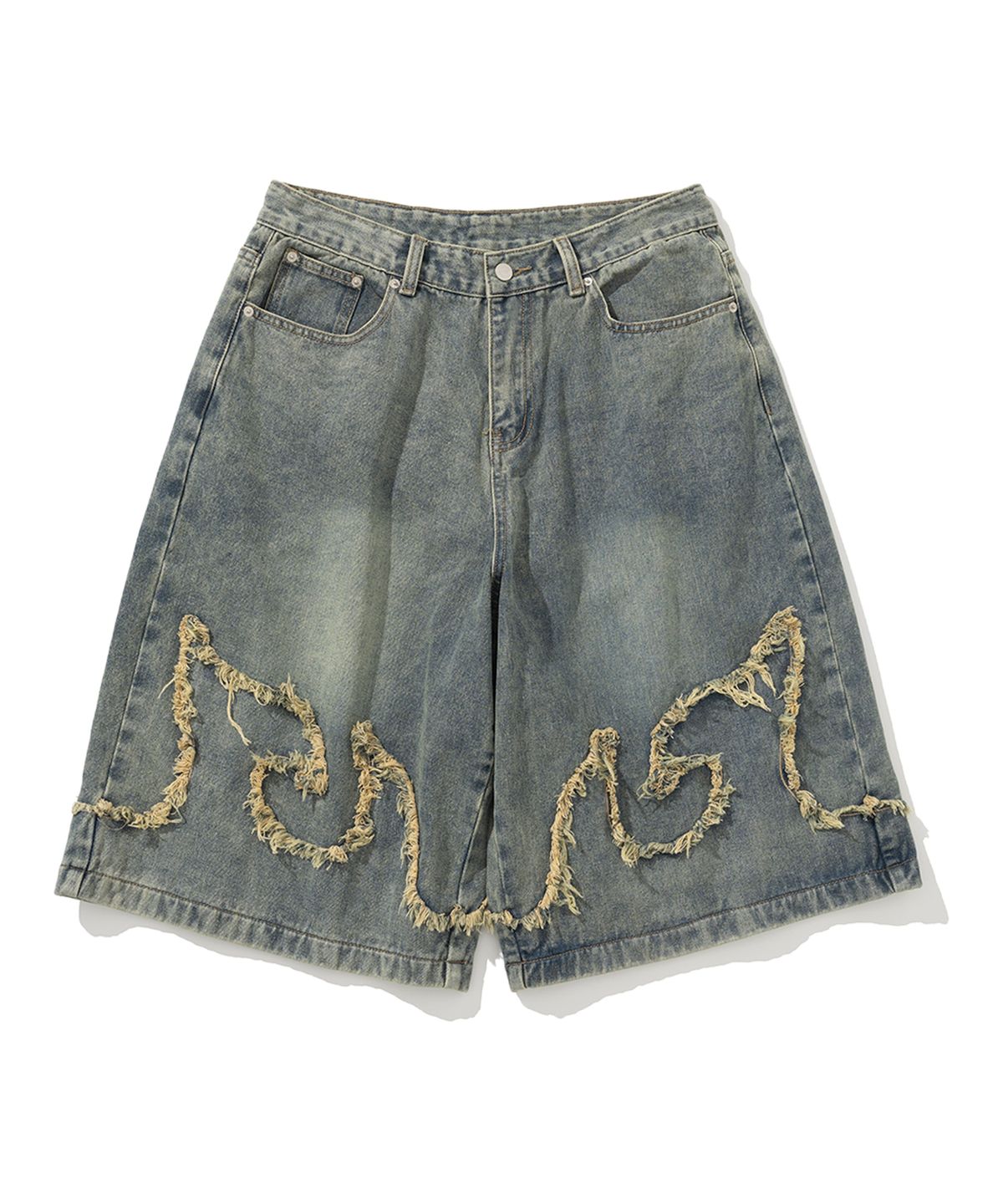 낫포너드(NOT4NERD) Flame Applique Bermuda Denim Shorts - Deep Blue