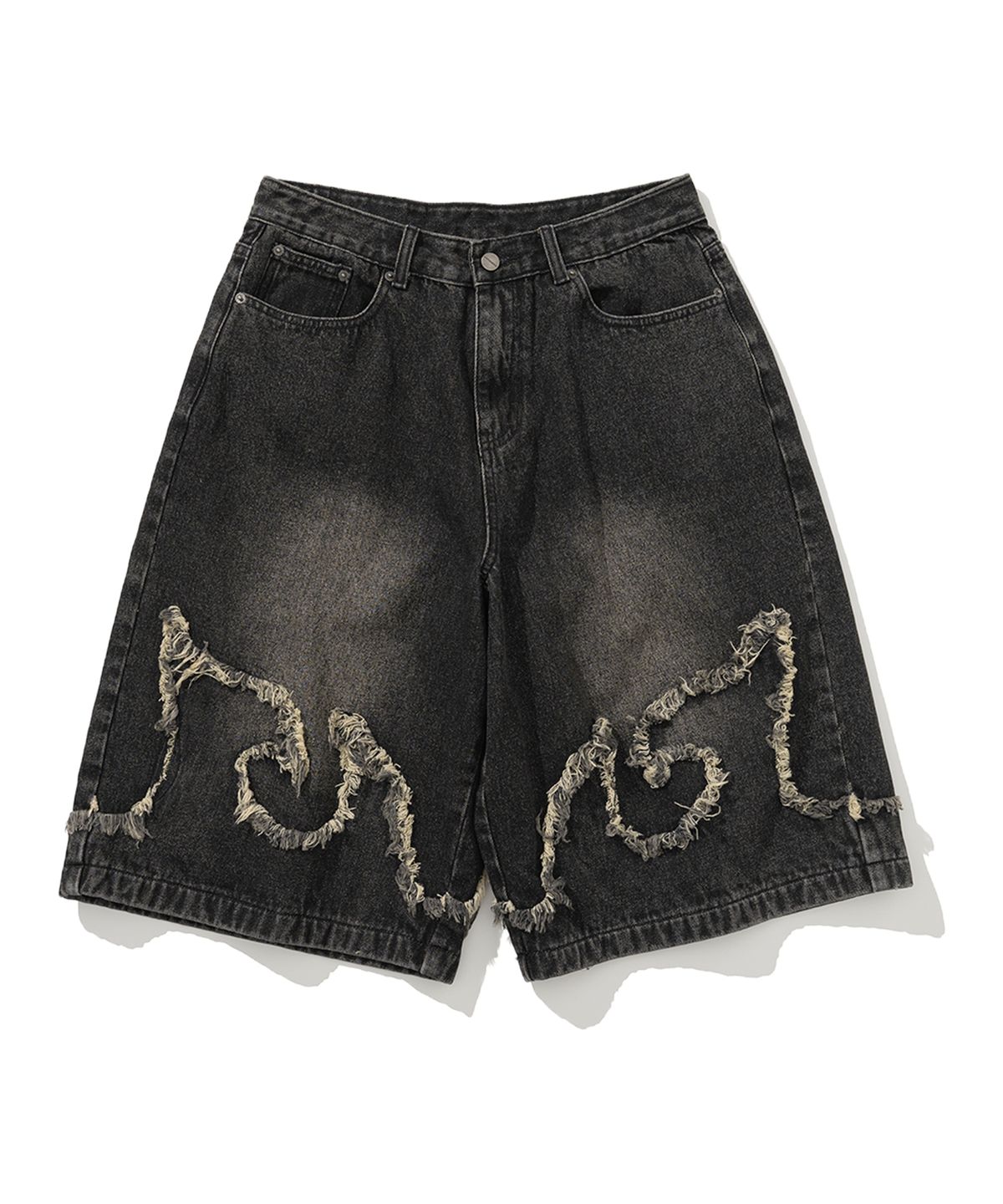 낫포너드(NOT4NERD) Flame Applique Bermuda Denim Shorts - Black
