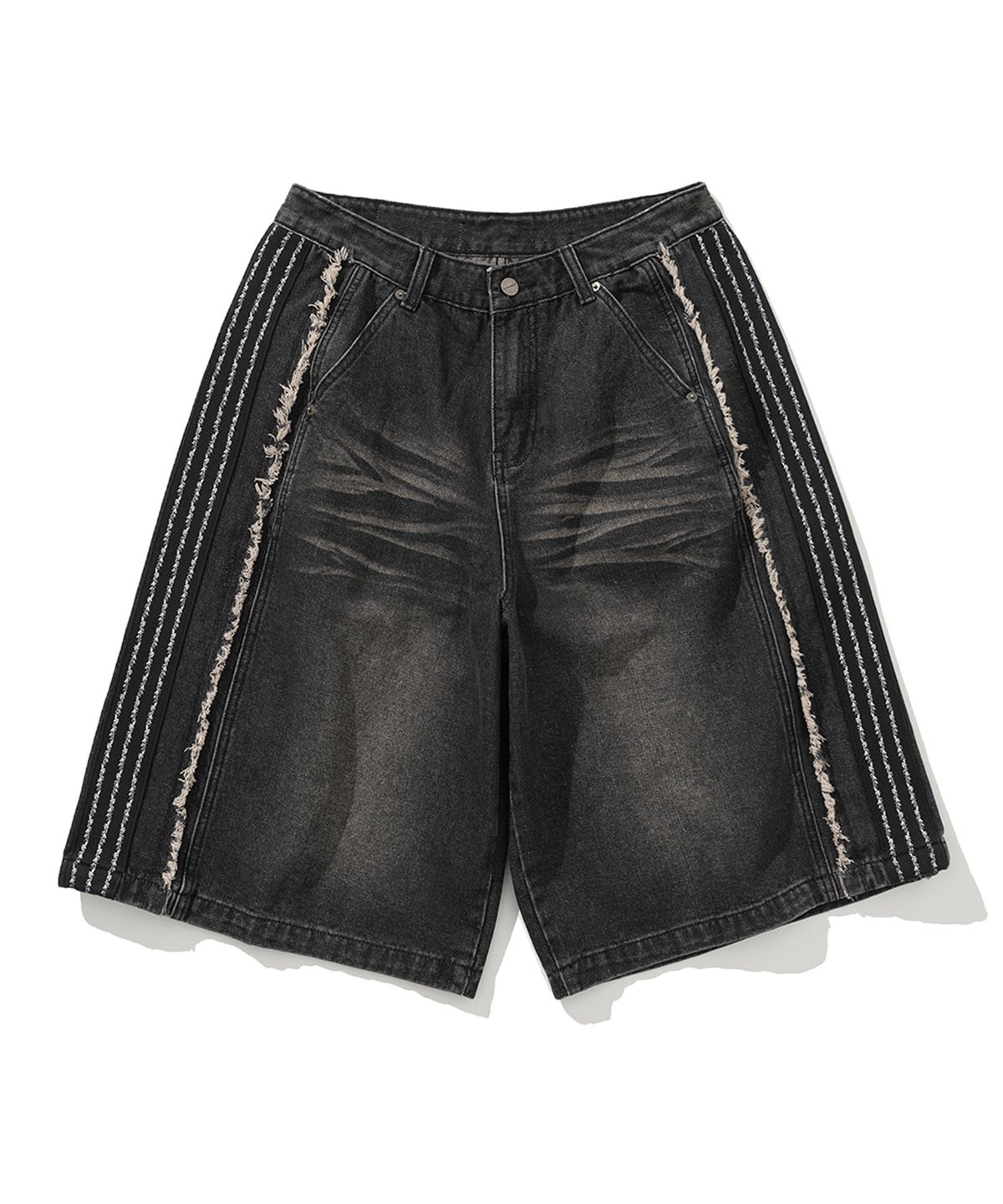 낫포너드(NOT4NERD) Thorns Side Line Cut Off Bermuda Denim Shorts - Black