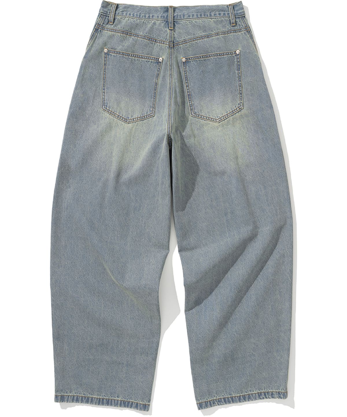 낫포너드(NOT4NERD) Linen Like Curved Semi Wide Denim Pants - Light Blue